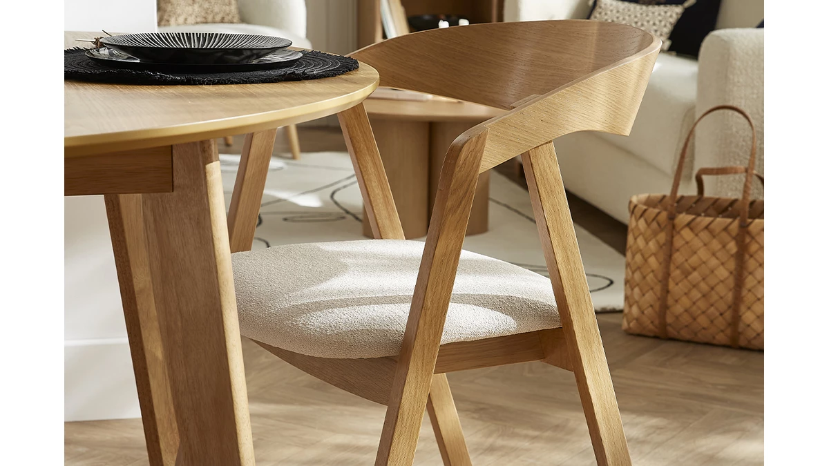 Chaises Scandinaves En Bois Clair Chêne Massif Et Tissu Effet Laine Bouclée écru (lot De 2) LOVA 10 Chaises Scandinaves En Bois Clair Chêne Massif Et Tissu Effet Laine Bouclée écru (lot De 2) LOVA – Image 8
