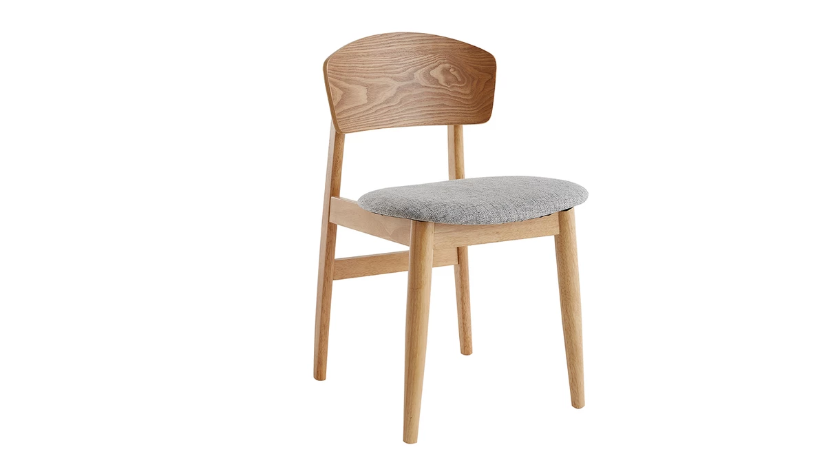 Chaises Scandinaves En Bois Clair Et Tissu Gris Clair (lot De 2) ELION 5 Chaises Scandinaves En Bois Clair Et Tissu Gris Clair (lot De 2) ELION – Image 3