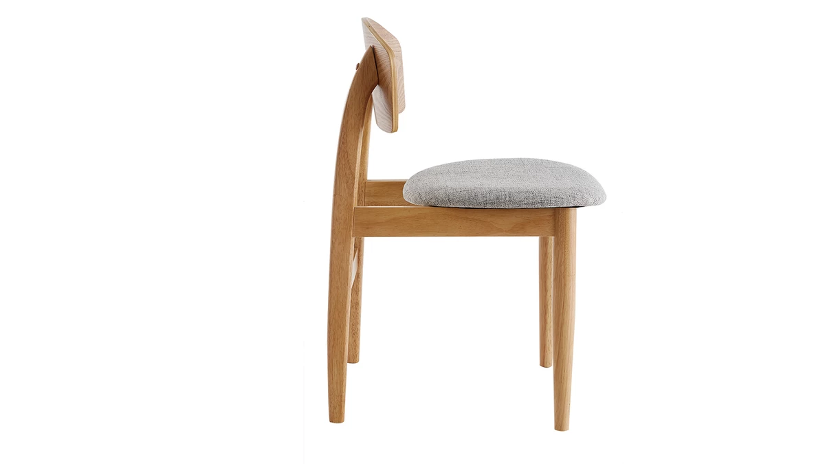 Chaises Scandinaves En Bois Clair Et Tissu Gris Clair (lot De 2) ELION 6 Chaises Scandinaves En Bois Clair Et Tissu Gris Clair (lot De 2) ELION – Image 4