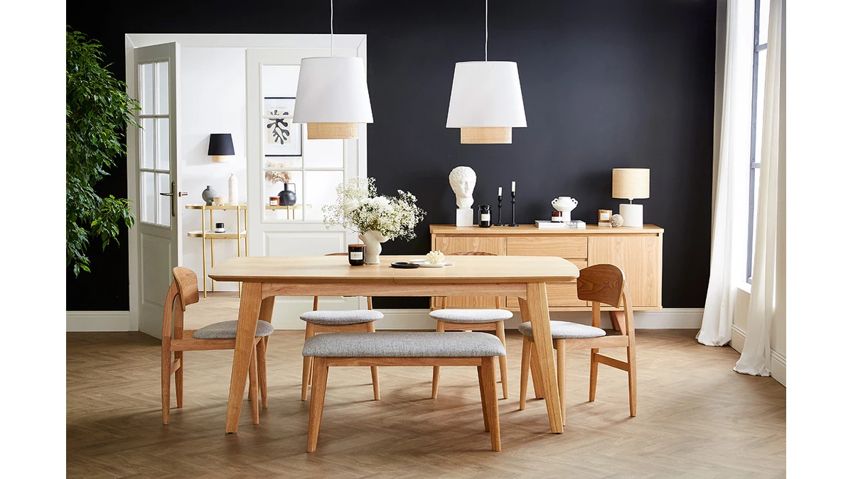 Chaises Scandinaves En Bois Clair Et Tissu Gris Clair (lot De 2) ELION 9 Chaises Scandinaves En Bois Clair Et Tissu Gris Clair (lot De 2) ELION – Image 7