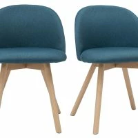 Chaises Scandinaves En Tissu Bleu Canard Et Bois Clair Massif (lot De 2) CELESTE