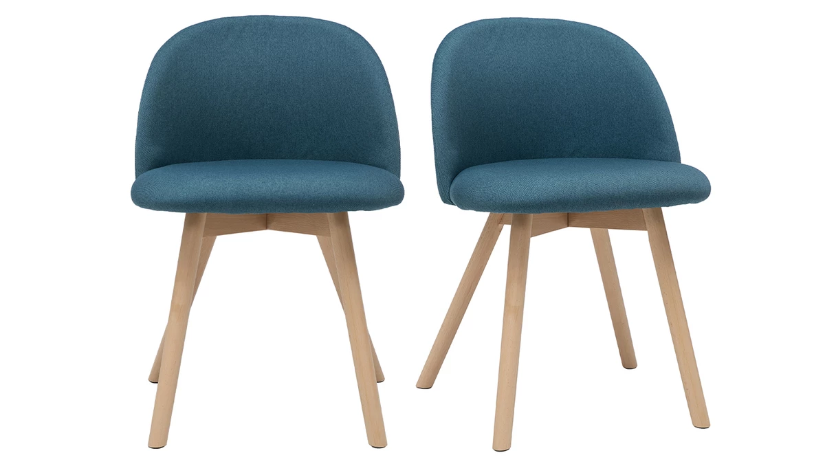Chaises Scandinaves En Tissu Bleu Canard Et Bois Clair Massif (lot De 2) CELESTE 3 Chaises Scandinaves En Tissu Bleu Canard Et Bois Clair Massif (lot De 2) CELESTE