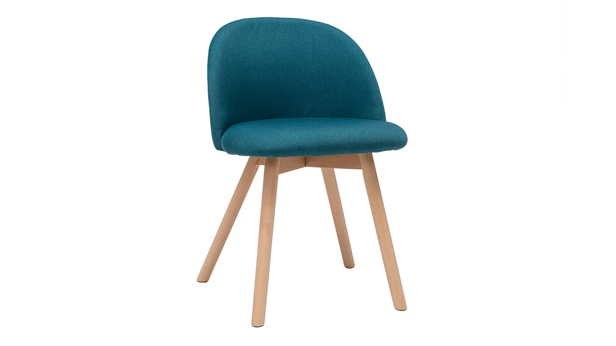 Chaises Scandinaves En Tissu Bleu Canard Et Bois Clair Massif (lot De 2) CELESTE 5 Chaises Scandinaves En Tissu Bleu Canard Et Bois Clair Massif (lot De 2) CELESTE – Image 3
