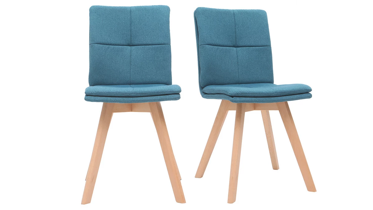 Chaises Scandinaves En Tissu Bleu Et Bois Clair Massif (lot De 2) THEA 3 Chaises Scandinaves En Tissu Bleu Et Bois Clair Massif (lot De 2) THEA