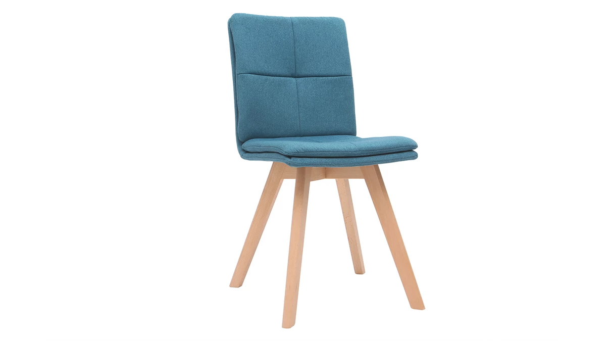 Chaises Scandinaves En Tissu Bleu Et Bois Clair Massif (lot De 2) THEA 5 Chaises Scandinaves En Tissu Bleu Et Bois Clair Massif (lot De 2) THEA – Image 3