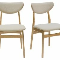Chaises Scandinaves En Tissu Effet Laine Bouclée Beige Et Bois Clair Chêne Massif (lot De 2) MAYA