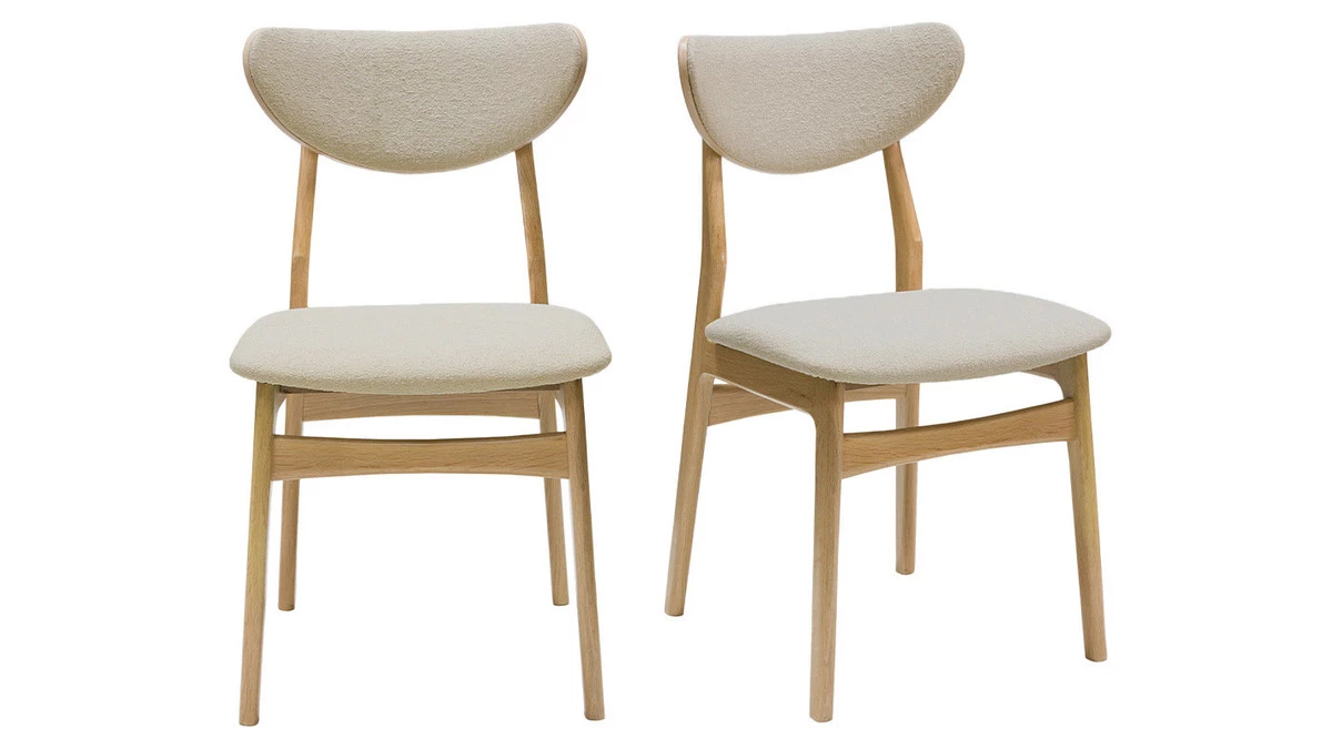 Chaises Scandinaves En Tissu Effet Laine Bouclée Beige Et Bois Clair Chêne Massif (lot De 2) MAYA 3 Chaises Scandinaves En Tissu Effet Laine Bouclée Beige Et Bois Clair Chêne Massif (lot De 2) MAYA