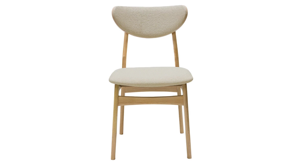Chaises Scandinaves En Tissu Effet Laine Bouclée Beige Et Bois Clair Chêne Massif (lot De 2) MAYA 4 Chaises Scandinaves En Tissu Effet Laine Bouclée Beige Et Bois Clair Chêne Massif (lot De 2) MAYA – Image 2