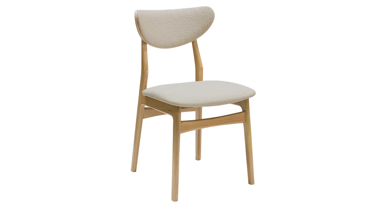 Chaises Scandinaves En Tissu Effet Laine Bouclée Beige Et Bois Clair Chêne Massif (lot De 2) MAYA 5 Chaises Scandinaves En Tissu Effet Laine Bouclée Beige Et Bois Clair Chêne Massif (lot De 2) MAYA – Image 3