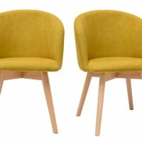 Chaises Scandinaves En Tissu Effet Velours Jaune Moutarde Et Bois Clair Massif (lot De 2) VANITY