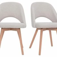 Chaises Scandinaves En Tissu Effet Velours Texturé Beige Et Bois Clair Massif (lot De 2) COSETTE