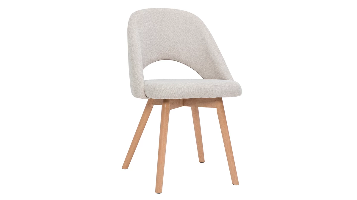 Chaises Scandinaves En Tissu Effet Velours Texturé Beige Et Bois Clair Massif (lot De 2) COSETTE 5 Chaises Scandinaves En Tissu Effet Velours Texturé Beige Et Bois Clair Massif (lot De 2) COSETTE – Image 3