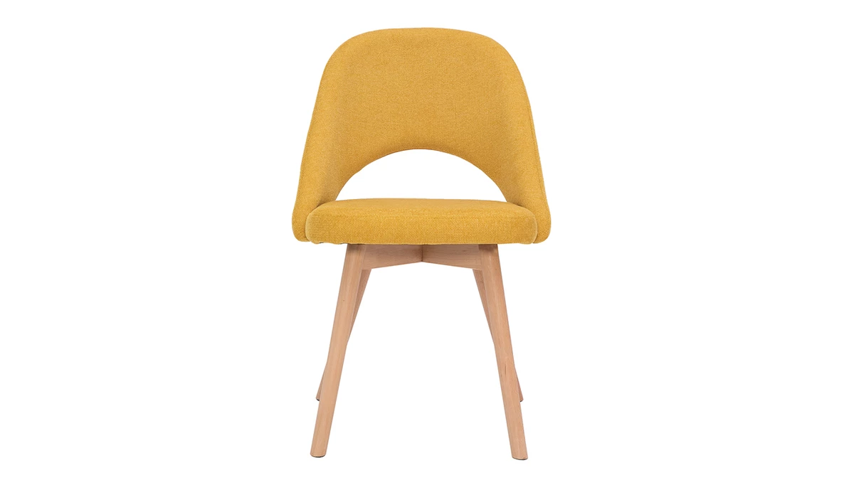 Chaises Scandinaves En Tissu Effet Velours Texturé Jaune Moutarde Et Bois Clair Massif (lot De 2) COSETTE 4 Chaises Scandinaves En Tissu Effet Velours Texturé Jaune Moutarde Et Bois Clair Massif (lot De 2) COSETTE – Image 2