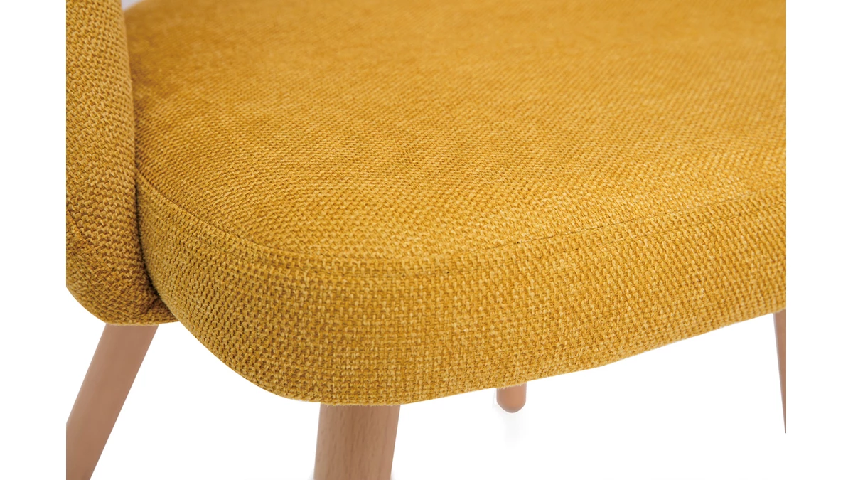 Chaises Scandinaves En Tissu Effet Velours Texturé Jaune Moutarde Et Bois Clair Massif (lot De 2) COSETTE 8 Chaises Scandinaves En Tissu Effet Velours Texturé Jaune Moutarde Et Bois Clair Massif (lot De 2) COSETTE – Image 6