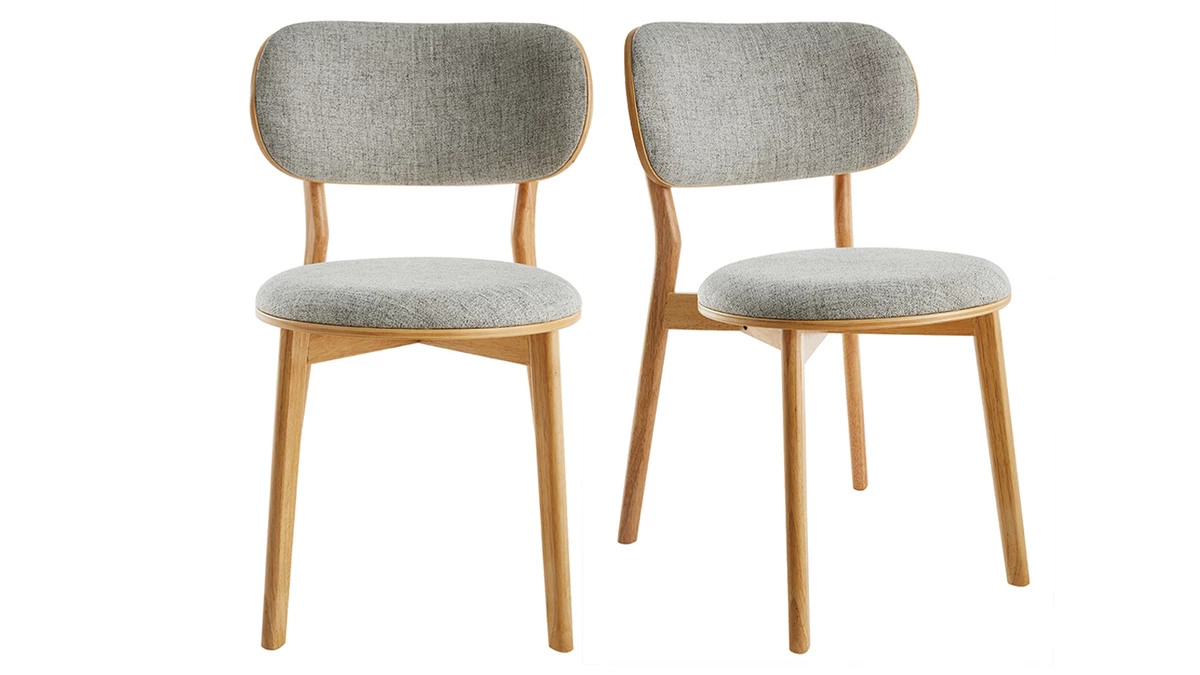 Chaises Scandinaves En Tissu Gris Clair Et Bois Clair Massif (lot De 2) FAUVETTE 3 Chaises Scandinaves En Tissu Gris Clair Et Bois Clair Massif (lot De 2) FAUVETTE