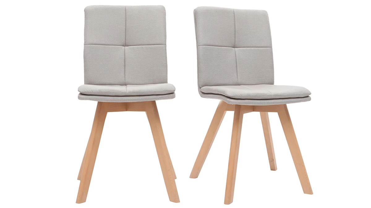 Chaises Scandinaves En Tissu Naturel Et Bois Clair Massif (lot De 2) THEA 3 Chaises Scandinaves En Tissu Naturel Et Bois Clair Massif (lot De 2) THEA