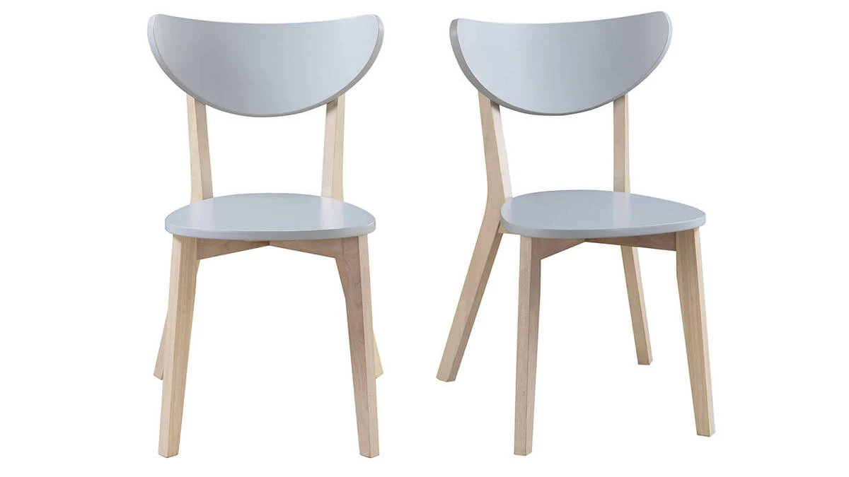 Chaises Scandinaves Gris Et Bois Clair (lot De 2) LEENA 3 Chaises Scandinaves Gris Et Bois Clair (lot De 2) LEENA