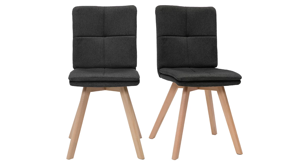 Chaises Scandinaves Gris Foncé Et Bois Clair Massif (lot De 2) THEA 3 Chaises Scandinaves Gris Foncé Et Bois Clair Massif (lot De 2) THEA
