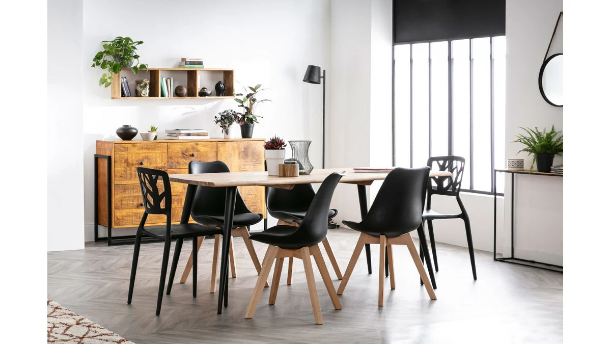 Chaises Scandinaves Noir Et Bois Clair (lot De 4) PAULINE 9 Chaises Scandinaves Noir Et Bois Clair (lot De 4) PAULINE – Image 7