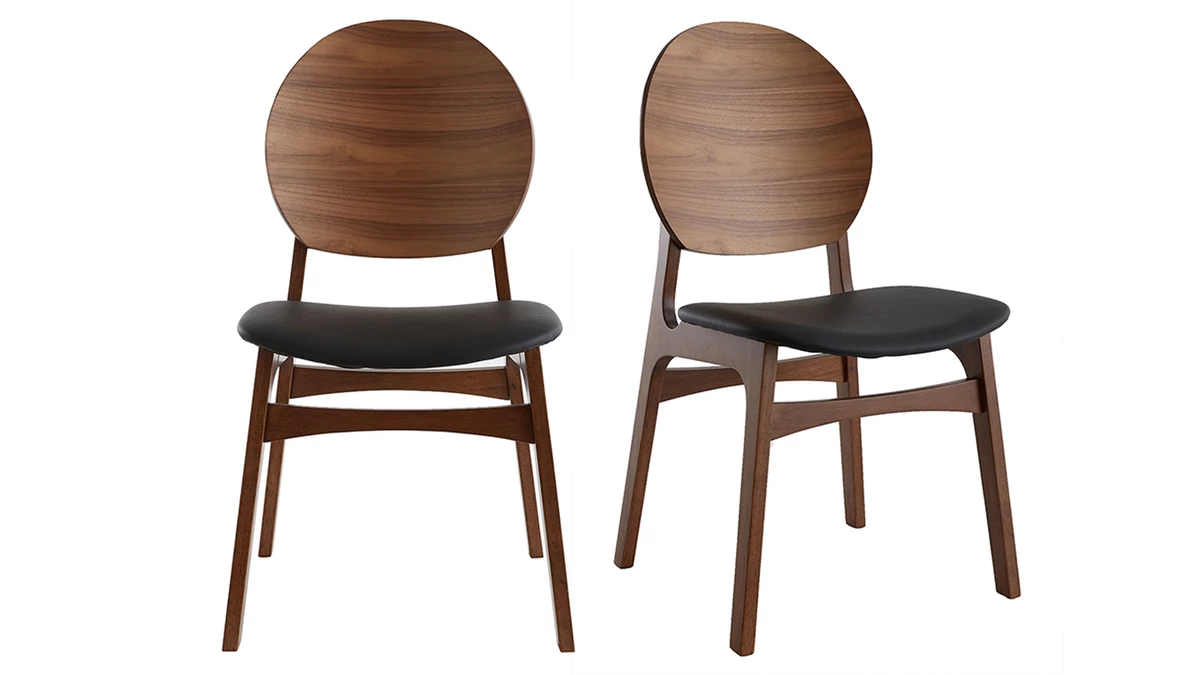 Chaises Scandinaves Noyer Et Polyuréthane Noir (lot De 2) ELTON 3 Chaises Scandinaves Noyer Et Polyuréthane Noir (lot De 2) ELTON