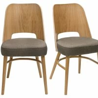 Chaises Vintage Bois Clair Chêne Et Assises En Tissu Marron (lot De 2) EDITO