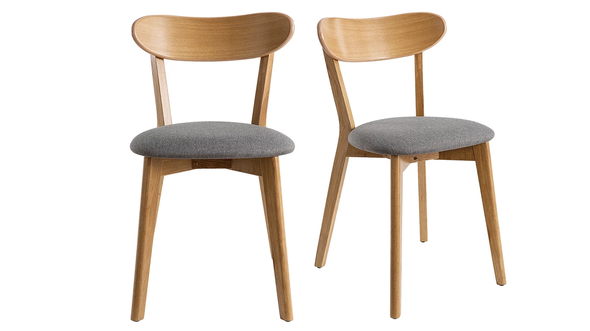 Chaises Vintage Bois Clair Chêne Et Tissu Gris (lot De 2) DOVE 3 Chaises Vintage Bois Clair Chêne Et Tissu Gris (lot De 2) DOVE