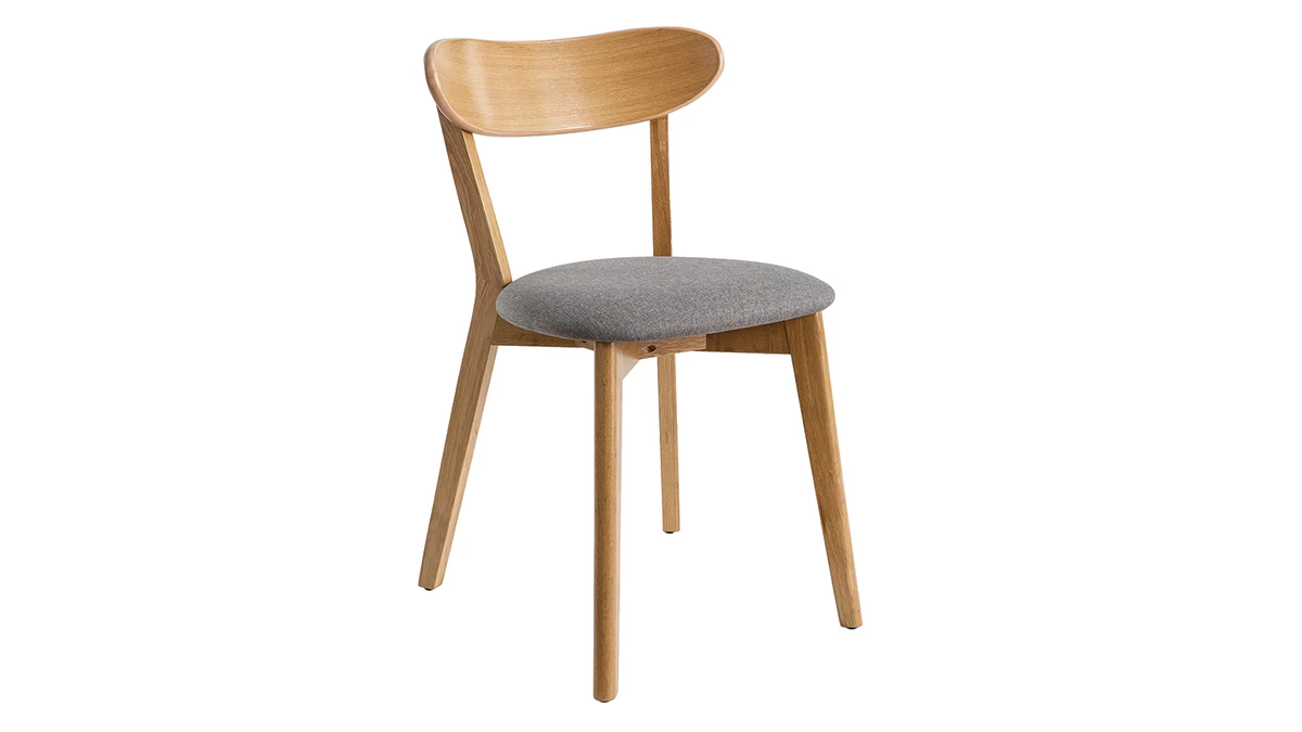 Chaises Vintage Bois Clair Chêne Et Tissu Gris (lot De 2) DOVE 5 Chaises Vintage Bois Clair Chêne Et Tissu Gris (lot De 2) DOVE – Image 3