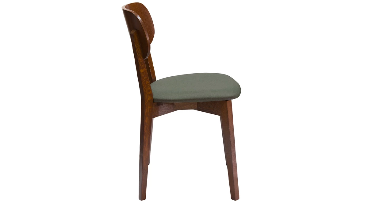 Chaises Vintage Bois Foncé Et Assises En Tissu Kaki (lot De 2) LUCIA 6 Chaises Vintage Bois Foncé Et Assises En Tissu Kaki (lot De 2) LUCIA – Image 4