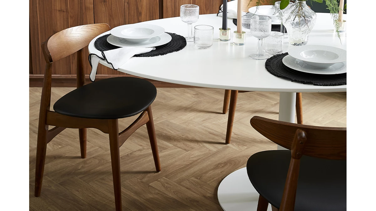 Chaises Vintage Bois Foncé Et Noir (lot De 2) WALFORD 11 Chaises Vintage Bois Foncé Et Noir (lot De 2) WALFORD – Image 9