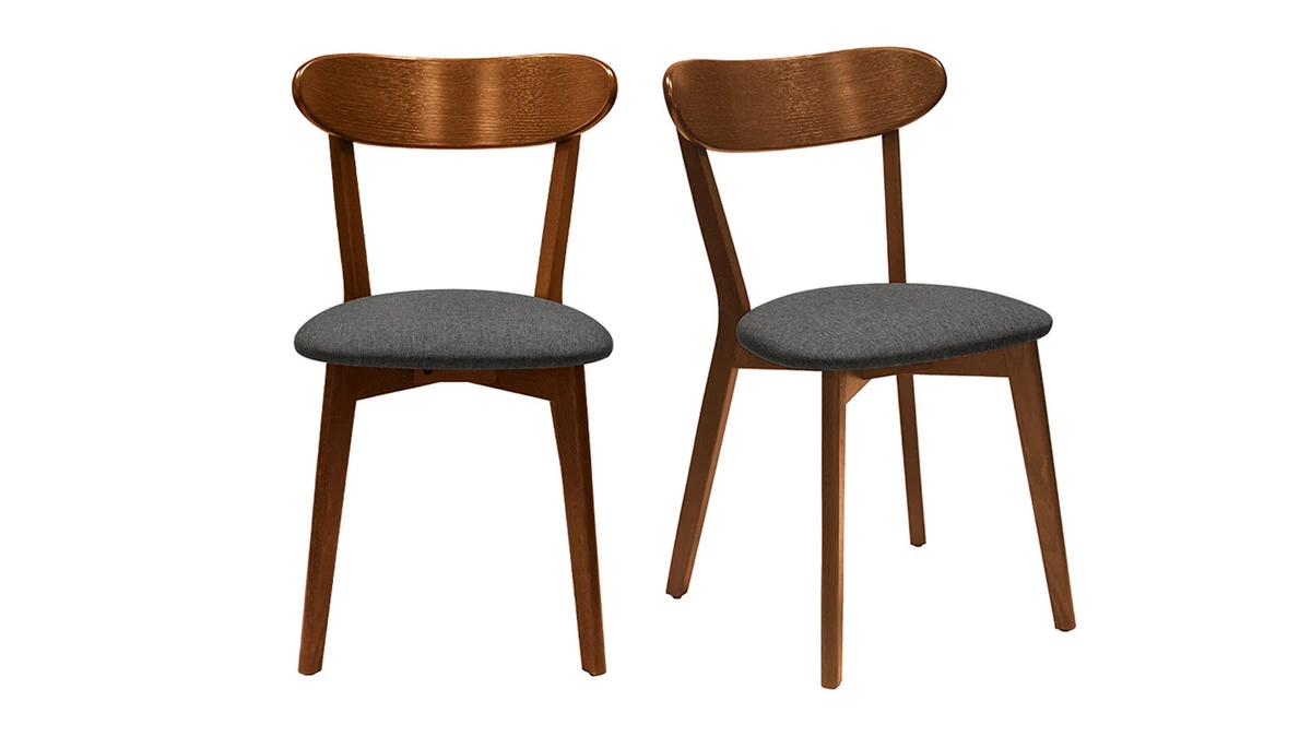 Chaises Vintage Bois Foncé Et Tissu Gris Foncé (lot De 2) DOVE 3 Chaises Vintage Bois Foncé Et Tissu Gris Foncé (lot De 2) DOVE