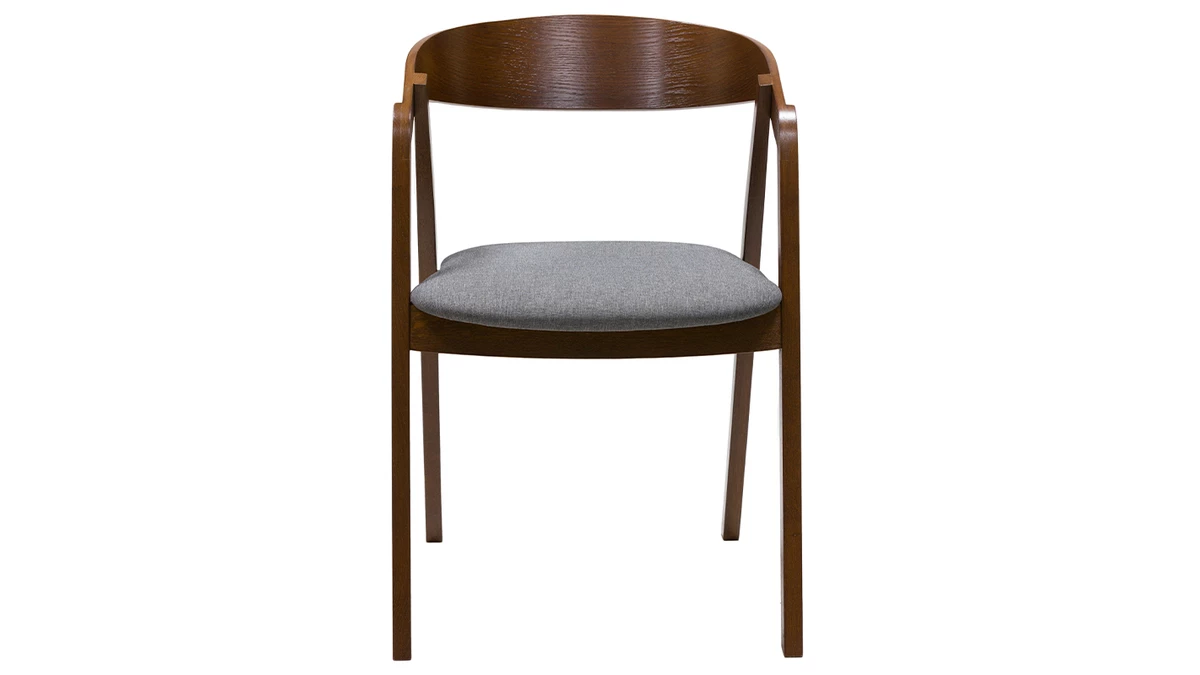 Chaises Vintage Bois Massif Teinté Noyer Et Tissu Gris (lot De 2) LOVA 4 Chaises Vintage Bois Massif Teinté Noyer Et Tissu Gris (lot De 2) LOVA – Image 2