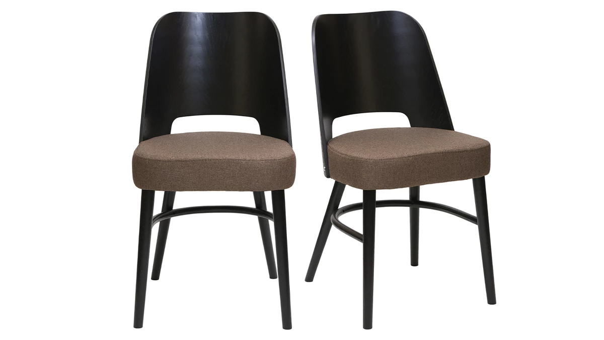 Chaises Vintage Bois Noir Et Tissu Marron (lot De 2) EDITO 3 Chaises Vintage Bois Noir Et Tissu Marron (lot De 2) EDITO