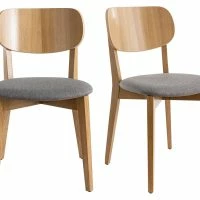 Chaises Vintage En Bois Chêne Clair Et Assise En Tissu Gris Clair (lot De 2) LUCIA