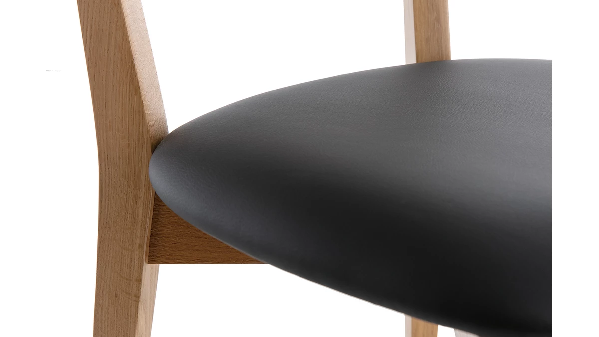Chaises Vintage En Bois Clair Chêne Et Assise Noire (lot De 2) LUCIA 8 Chaises Vintage En Bois Clair Chêne Et Assise Noire (lot De 2) LUCIA – Image 6