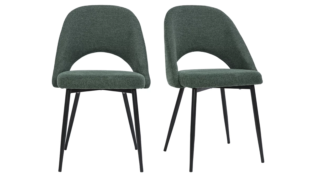 Chaises Vintage En Tissu Effet Velours Texturé Vert Et Métal Noir (lot De 2) COSETTE 3 Chaises Vintage En Tissu Effet Velours Texturé Vert Et Métal Noir (lot De 2) COSETTE