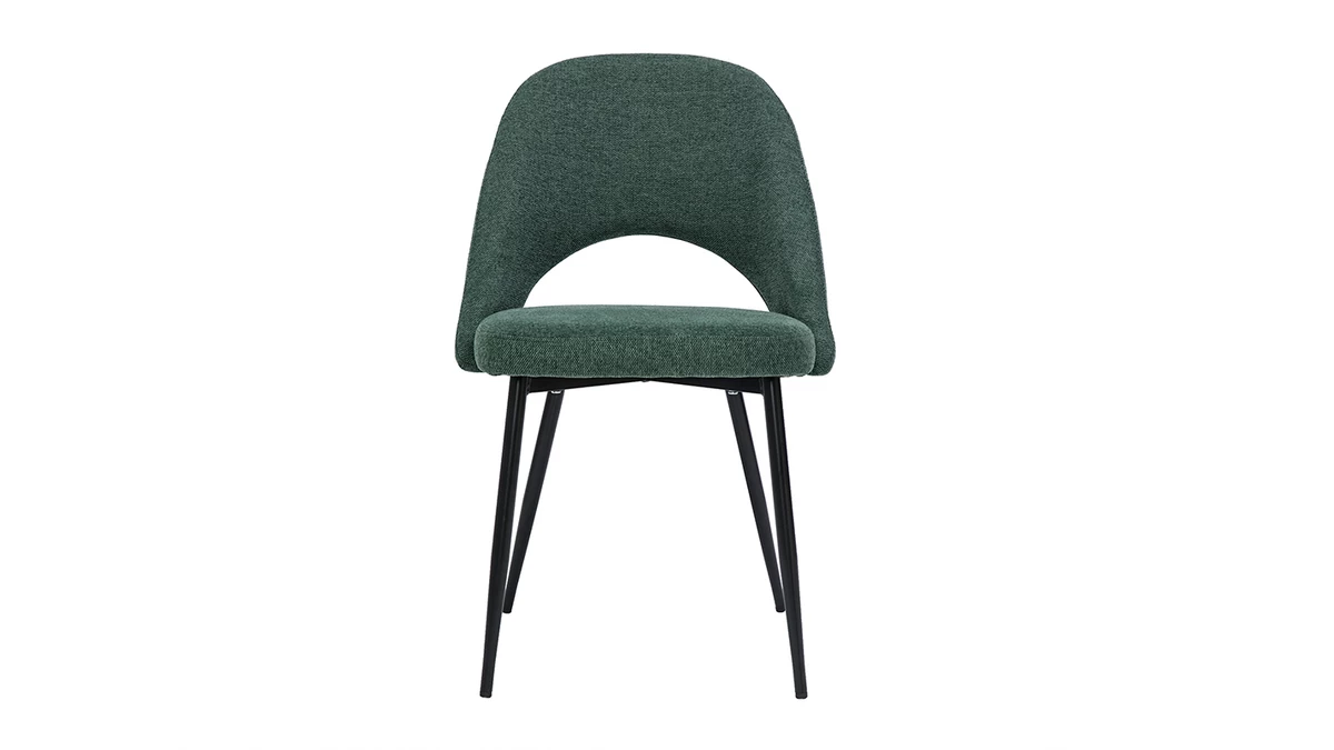 Chaises Vintage En Tissu Effet Velours Texturé Vert Et Métal Noir (lot De 2) COSETTE 4 Chaises Vintage En Tissu Effet Velours Texturé Vert Et Métal Noir (lot De 2) COSETTE – Image 2
