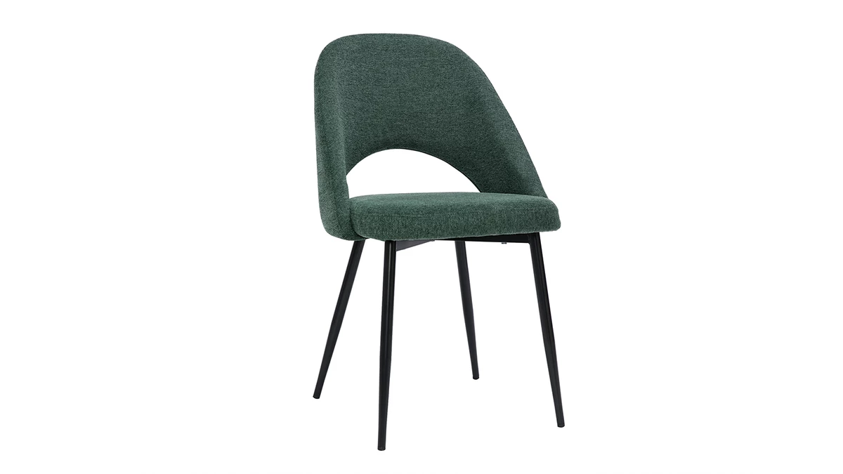 Chaises Vintage En Tissu Effet Velours Texturé Vert Et Métal Noir (lot De 2) COSETTE 5 Chaises Vintage En Tissu Effet Velours Texturé Vert Et Métal Noir (lot De 2) COSETTE – Image 3