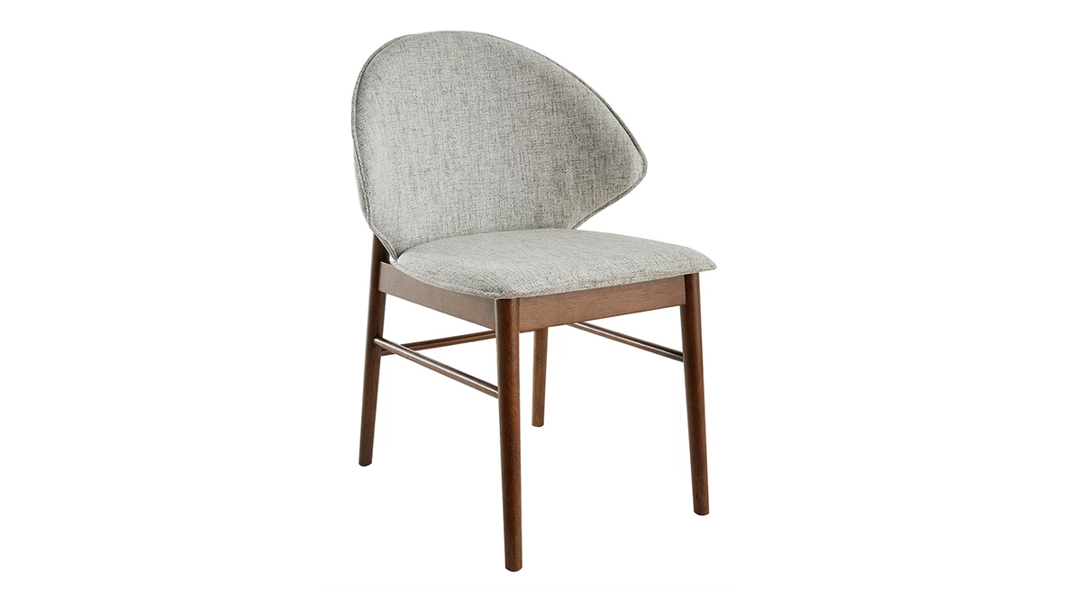 Chaises Vintage En Tissu Gris Clair Et Bois Foncé (lot De 2) SPIKE 5 Chaises Vintage En Tissu Gris Clair Et Bois Foncé (lot De 2) SPIKE – Image 3