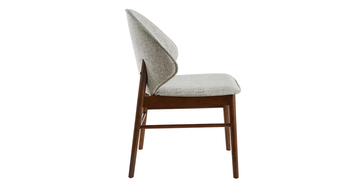 Chaises Vintage En Tissu Gris Clair Et Bois Foncé (lot De 2) SPIKE 6 Chaises Vintage En Tissu Gris Clair Et Bois Foncé (lot De 2) SPIKE – Image 4