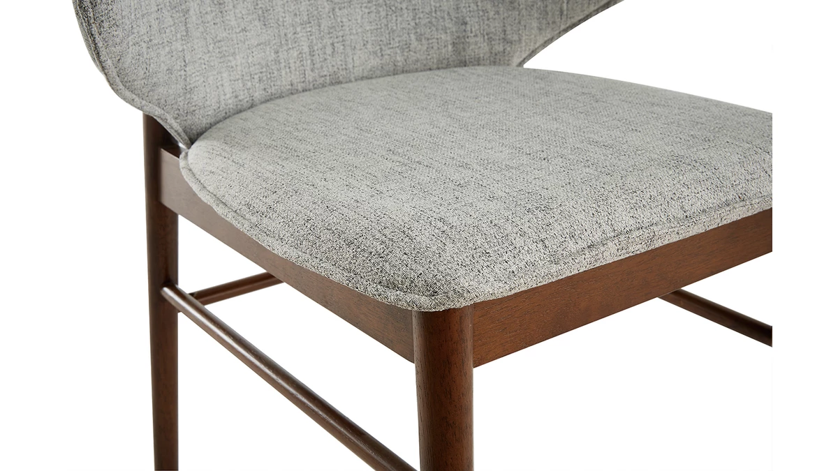 Chaises Vintage En Tissu Gris Clair Et Bois Foncé (lot De 2) SPIKE 8 Chaises Vintage En Tissu Gris Clair Et Bois Foncé (lot De 2) SPIKE – Image 6