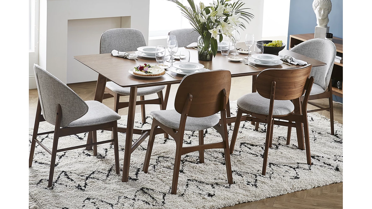 Chaises Vintage En Tissu Gris Clair Et Bois Foncé (lot De 2) SPIKE 10 Chaises Vintage En Tissu Gris Clair Et Bois Foncé (lot De 2) SPIKE – Image 8