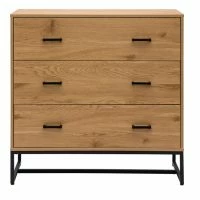Commode 3 Tiroirs Finition Bois Clair Chêne Et Métal Noir L100 Cm LOVATO