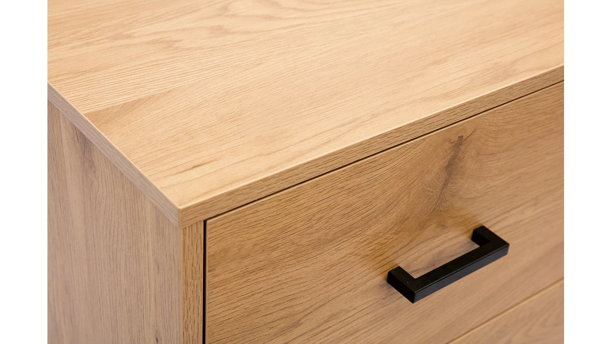 Commode 3 Tiroirs Finition Bois Clair Chêne Et Métal Noir L100 Cm LOVATO 6 Commode 3 Tiroirs Finition Bois Clair Chêne Et Métal Noir L100 Cm LOVATO – Image 4