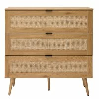 Commode En Bois Clair, Cannage De Rotin Et Métal Noir 3 Tiroirs L100 Cm MANILLE