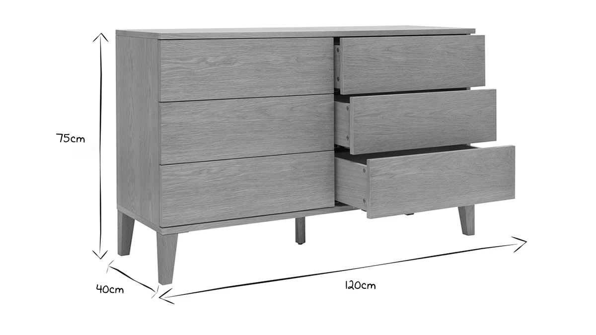 Commode En Bois Clair Chêne 6 Tiroirs L120 Cm FREDDY 8 Commode En Bois Clair Chêne 6 Tiroirs L120 Cm FREDDY – Image 6