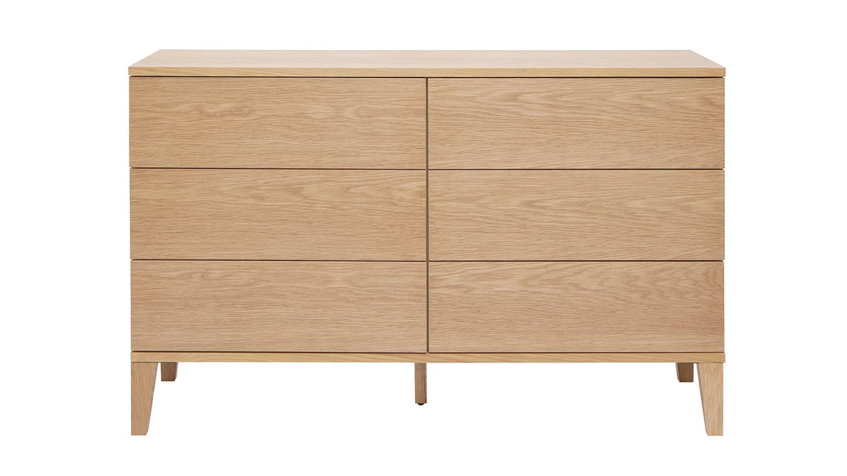 Commode En Bois Clair Chêne 6 Tiroirs L120 Cm FREDDY 3 Commode En Bois Clair Chêne 6 Tiroirs L120 Cm FREDDY