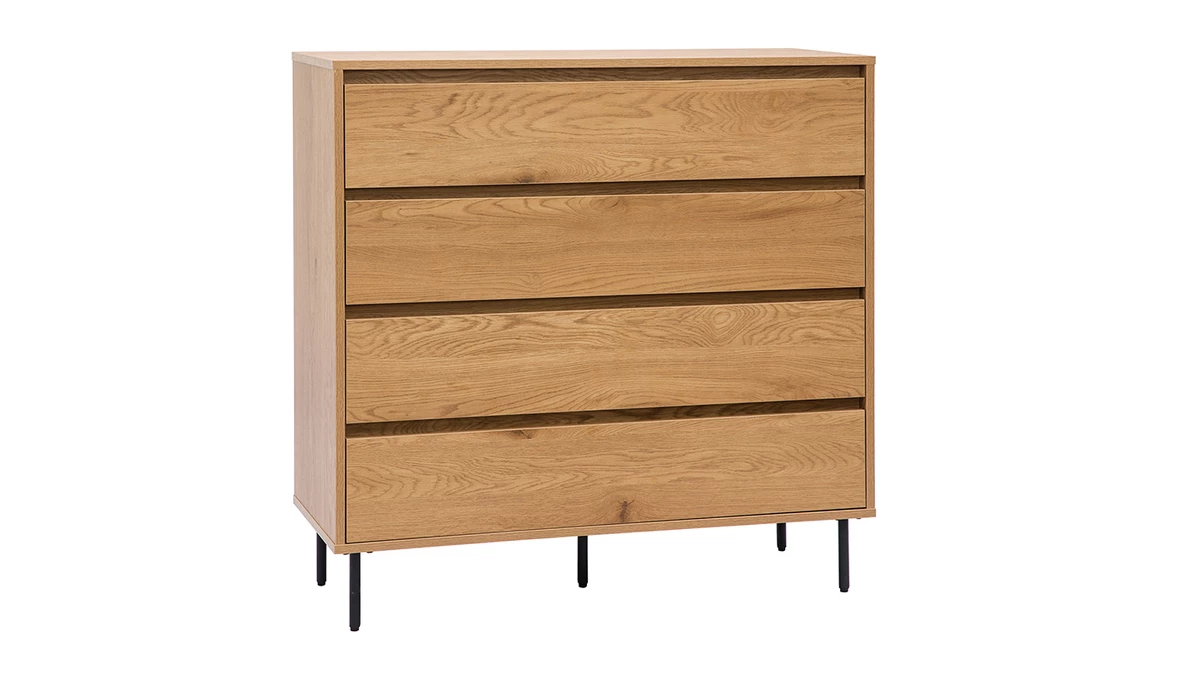 Commode Finition Bois Clair Chêne 4 Tiroirs L100 Cm ARAGON 4 Commode Finition Bois Clair Chêne 4 Tiroirs L100 Cm ARAGON – Image 2