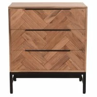 Commode Industrielle 3 Tiroirs En Bois Massif Et Métal Noir L70 Cm STICK