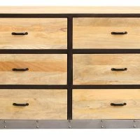 Commode Industrielle En Bois Manguier Massif Et Métal Noir 6 Tiroirs L130 Cm INDUSTRIA