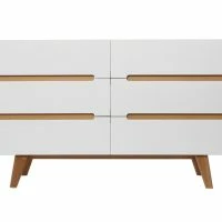 Commode Scandinave Finition Blanc Brillant Laqué 6 Tiroirs L160 Cm MELKA